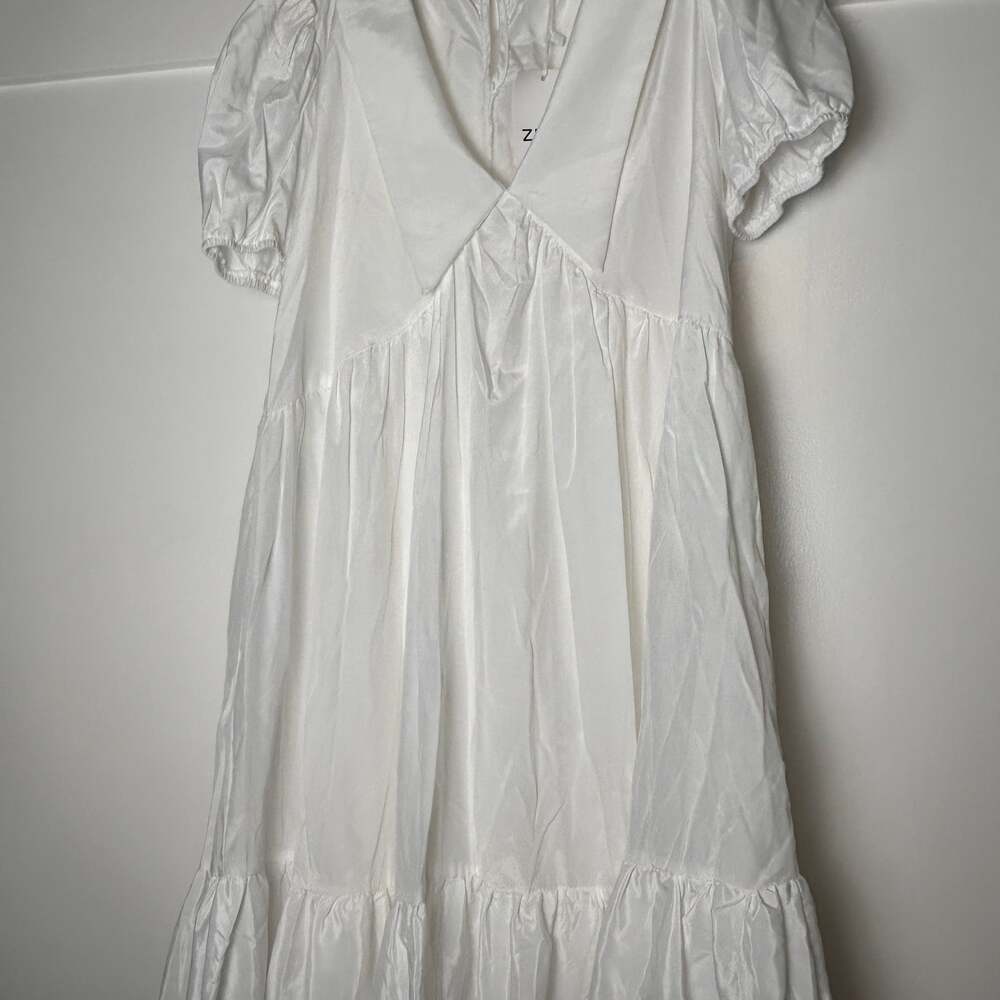 White Puff Sleeve Babydoll Mini Dress